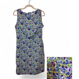 Vintage 90s CDC Purple Blue Floral Sheath Dress Spring Feminine Size 12